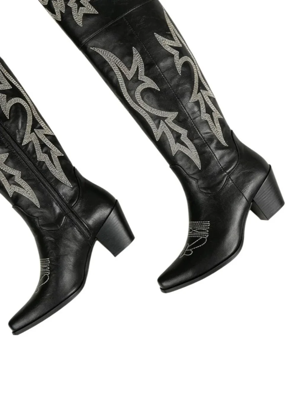 Black Faux Leather Embroidered Thigh-High Western Boots Sz 10.5  Nwt